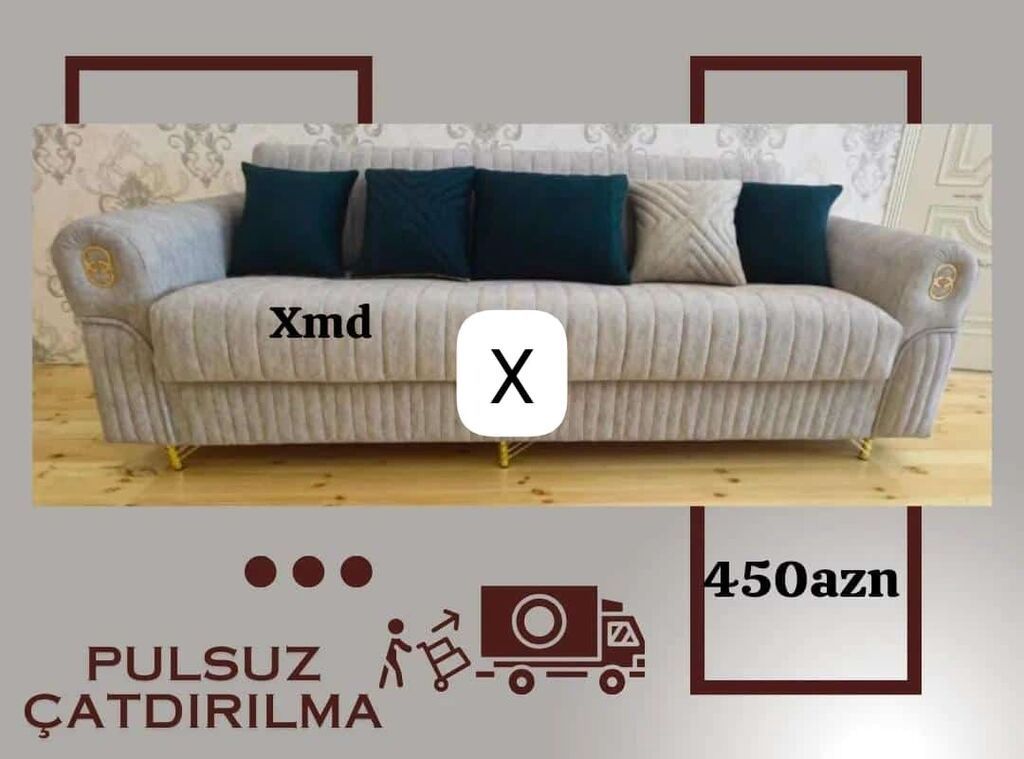 Model “Xmd” divan - Rəng: açıq boz, qızılı metal ayaqlar - Üslub