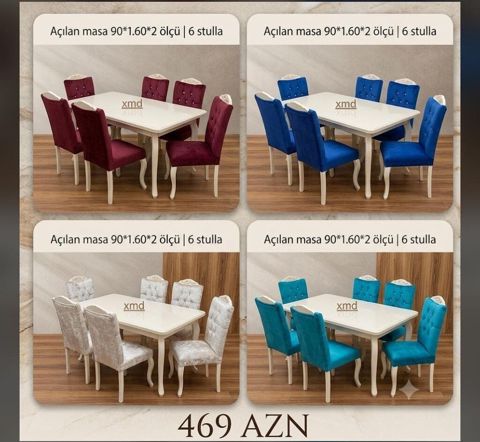 Açılan masa dəsti – 6 stul ilə - Ölçü: 90 × 160 × 2 (açılan mexanizmli — Xırdalan