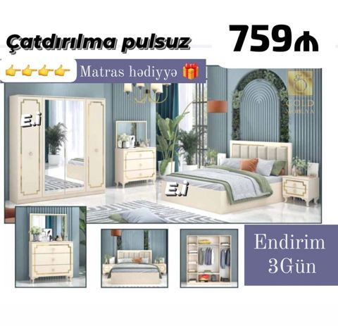 Yataq otağı dəsti – klassik krem-qızılı dizayn Paketdə: - 4 qapılı