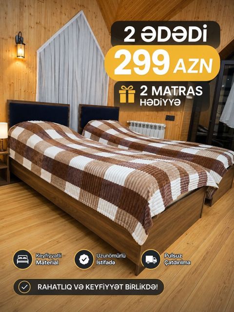 İkili tək nəfərlik çarpayı dəsti - 2 ədəd çarpayı: modern dizayn