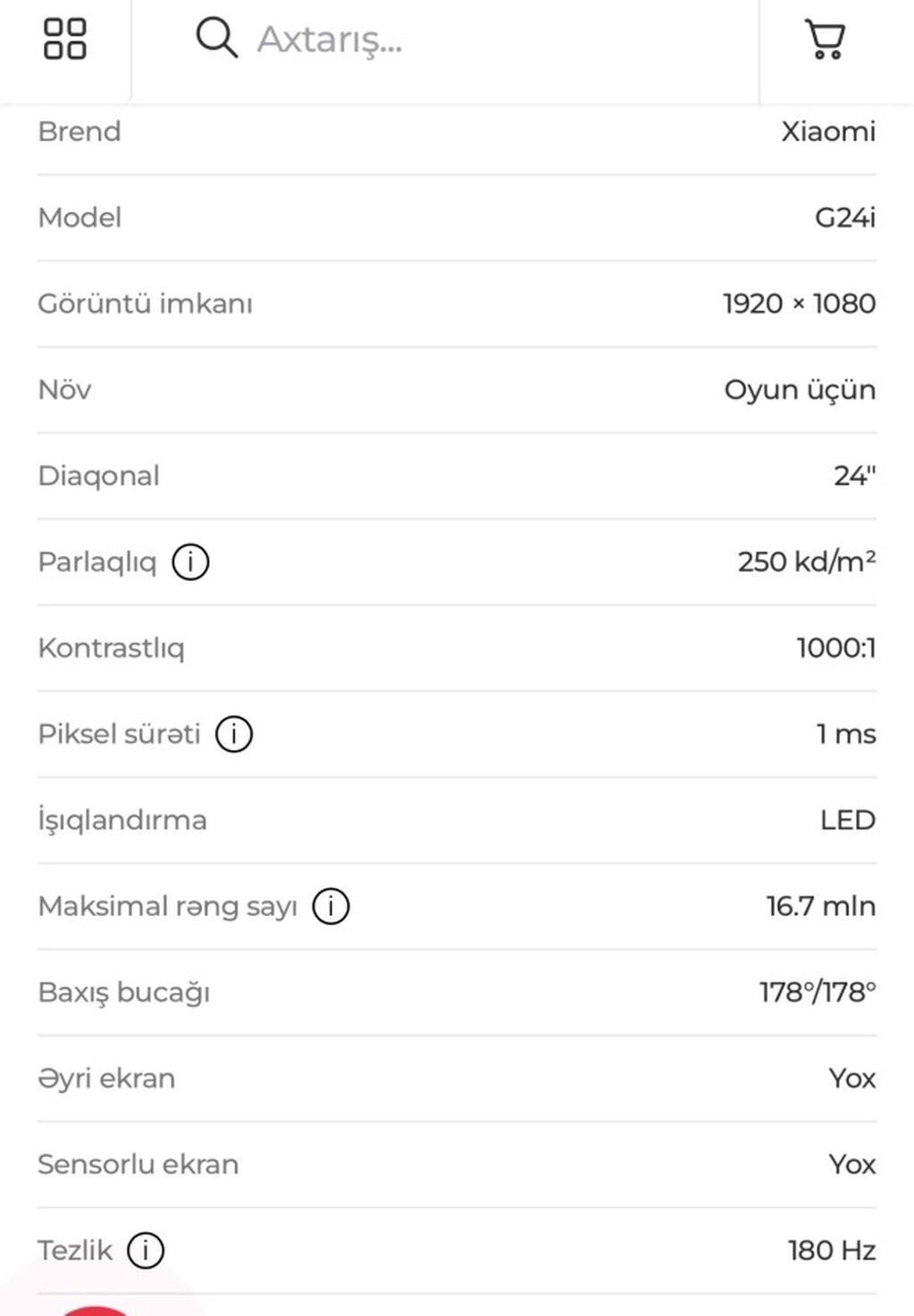 Xiaomi G24i oyun monitoru - Ekran: 24" - Təhlükəsiz görüntü: 1920 × — Elektronika, Xırdalan (3)