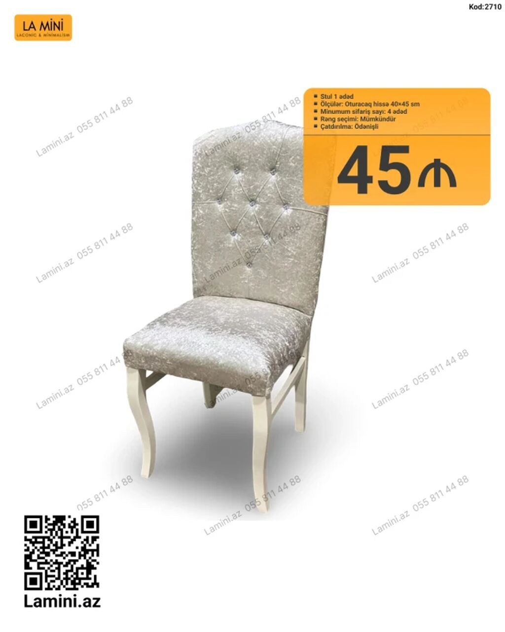 LA MINI – Yumşaq oturacaqlı nahar stulu - Model: Kod 2710 - Komplekt — Stullar, Bakı