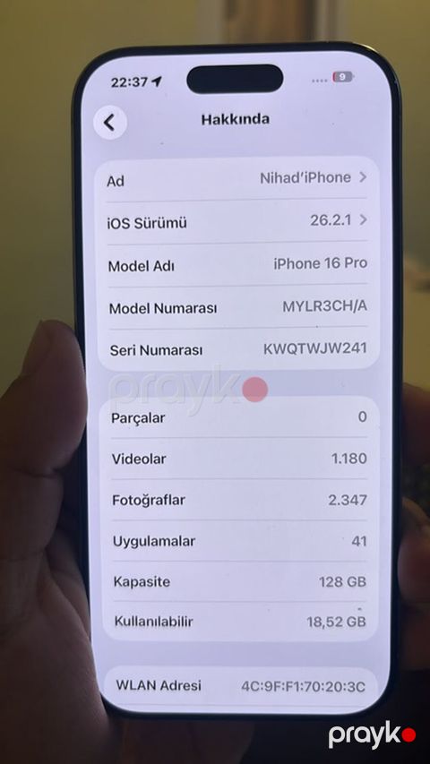 IPhone 16 Pro, 128 GB, Space Gray, Face ID
