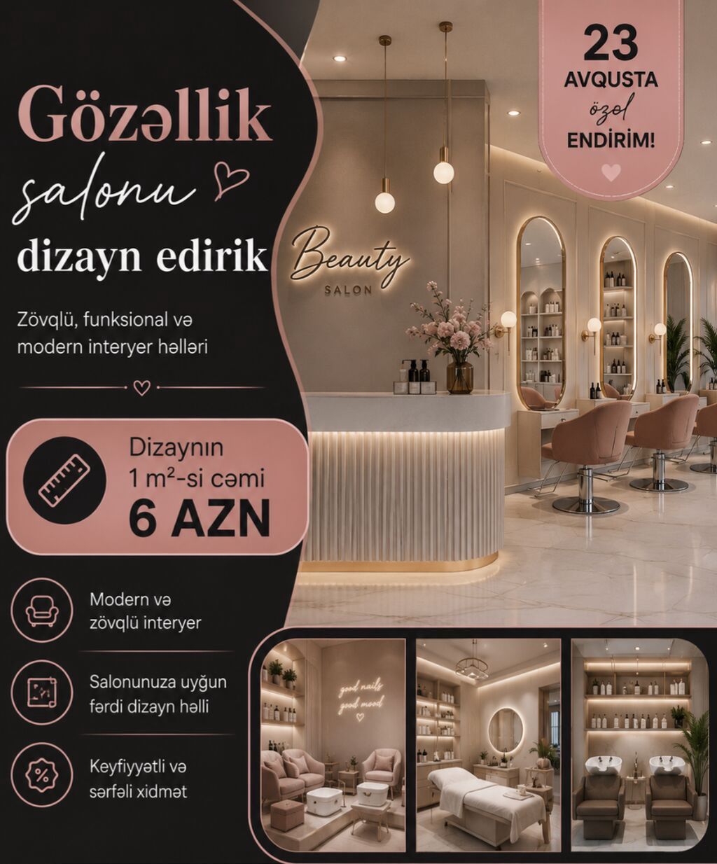 Gözəllik salonları üçün interyer dizayn xidməti - Zövqlü, funksional — Mallar, Bakı