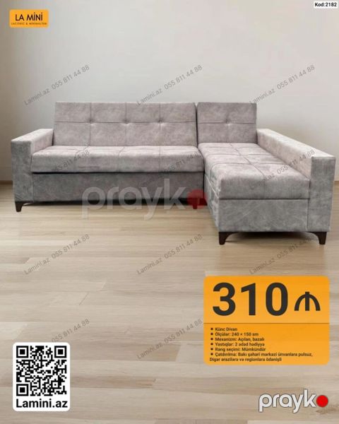 Künc divan – La Mini (Kod: 2182) - Ölçülər: 240 150 sm - Mexanizm — Bakı