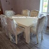 Yemək otağı dəsti – 1 masa + 6 stul Mətn üzərində qeyd: “Masa 6 stulla — Ürünler
