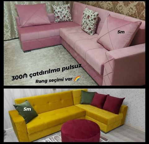 Künc divan dəsti — L-şəkilli, müasir dizayn