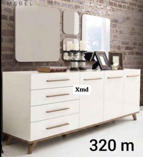 Ağ rəngli modern komod/bufet - 4 ədəd geniş çekmece və 3 ədəd qapılı