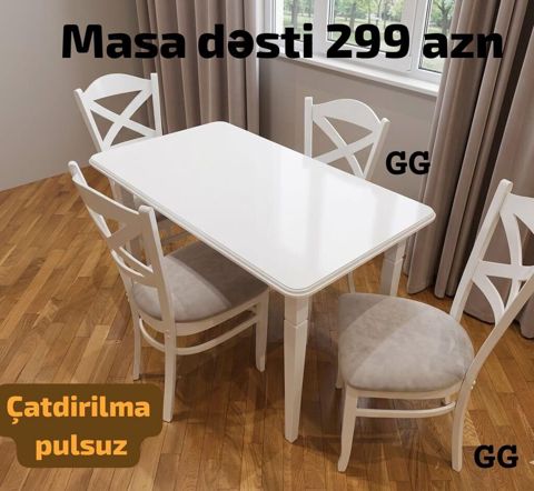 Ağ rəngli masa–stul dəsti - Komplekt: 1 ədəd düzbucaqlı masa + 4 ədəd