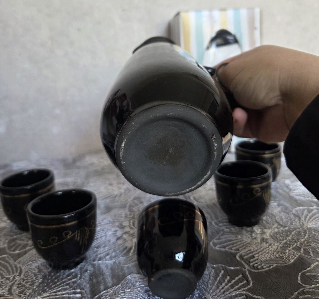 Qara keramika qraf və 5 əd stəkan — dekorativ keramika — Qablar və mətbəx əşyaları, Bakı (3)