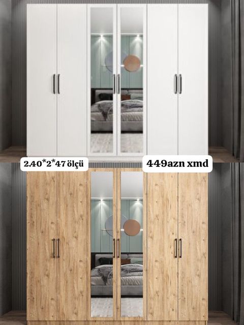 - 6 qapılı geyim şkafı, orta hissədə 2 ədəd tam boy güzgü qapı - Rəng