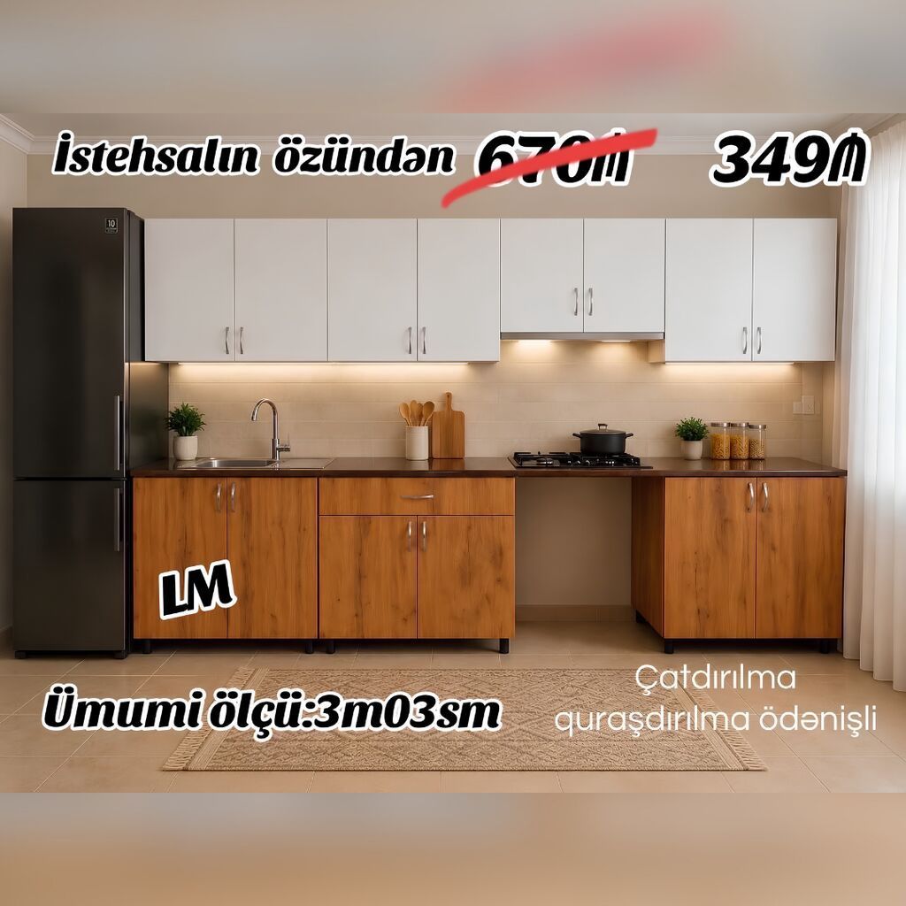Mətbəx mebellərinin sifarişlə hazırlanması✔️ Ölçü : 3metr03sm☑️ üst — Mebel, Bakı (2)