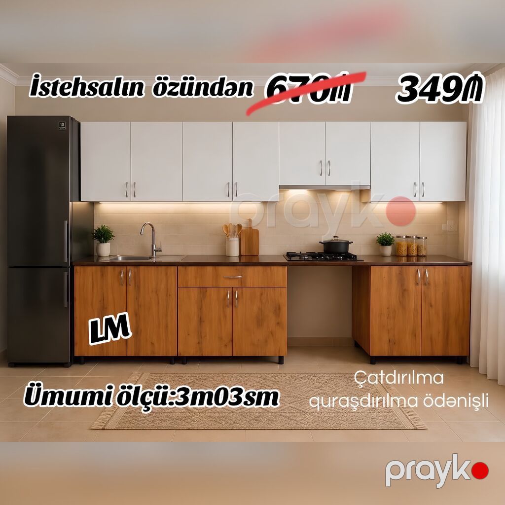 Mətbəx mebellərinin sifarişlə hazırlanması✔️ Ölçü : 3metr03sm☑️ üst — Mebel, Bakı (2)