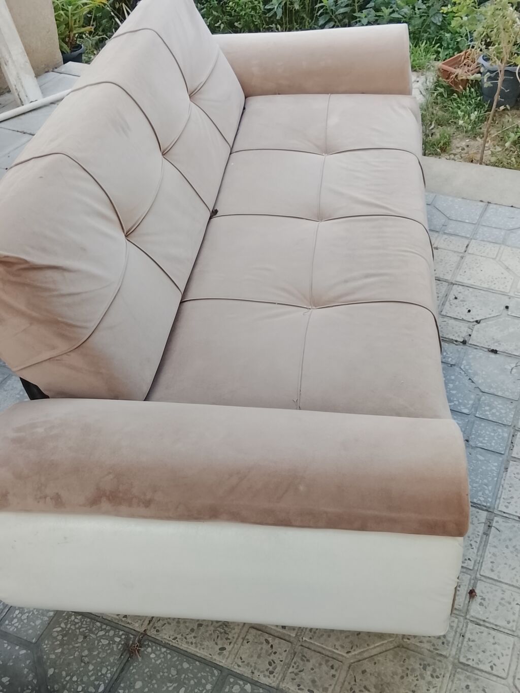 Bej rəngli divan – 3 nəfərlik - Yumşaq mikrofiber/parça üzlük, kvadrat — Mebel, Bakı (4)
