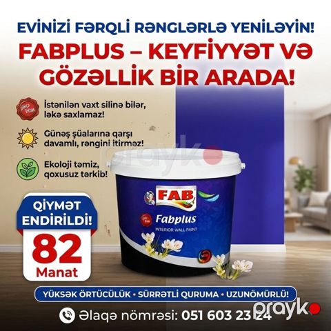 FAB boyaları – evinizi yeni rənglərlə yeniləmək üçün seçim! Fabplus — Bakı