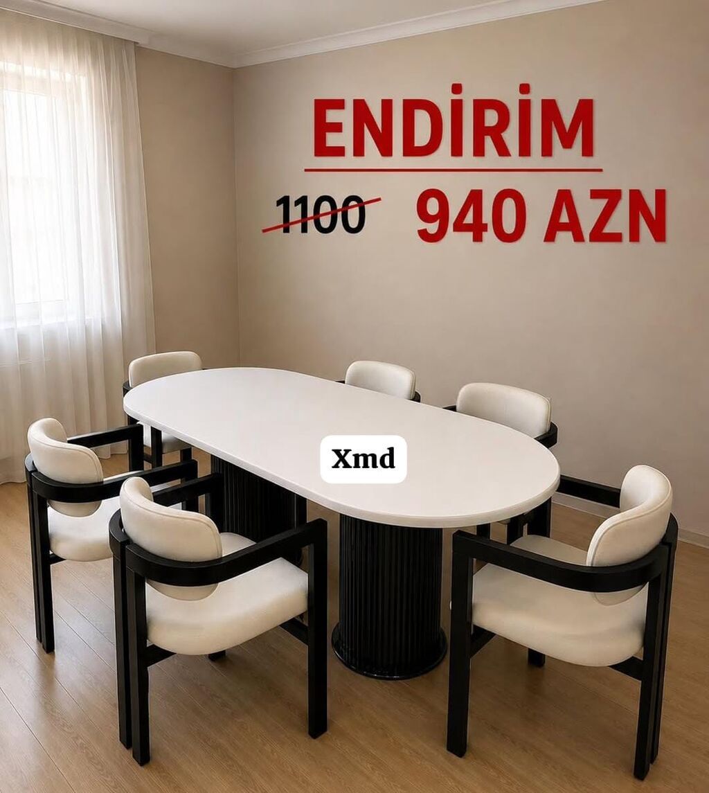 Oval formalı yemək/konfrans masası və 6 ədəd kreslo dəsti. - Masa