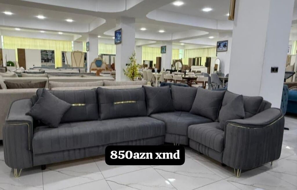 Künc divan dəsti - Rəng: tünd boz - L-formalı dizayn, geniş oturacaq — Mebel, Xırdalan