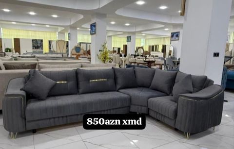 Künc divan dəsti - Rəng: tünd boz - L-formalı dizayn, geniş oturacaq — Xırdalan