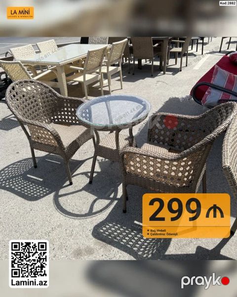 Bağ mebeli dəsti - Tərkibi: 1 ədəd şüşəli mini masa + 2 ədəd toxuma — Bakı