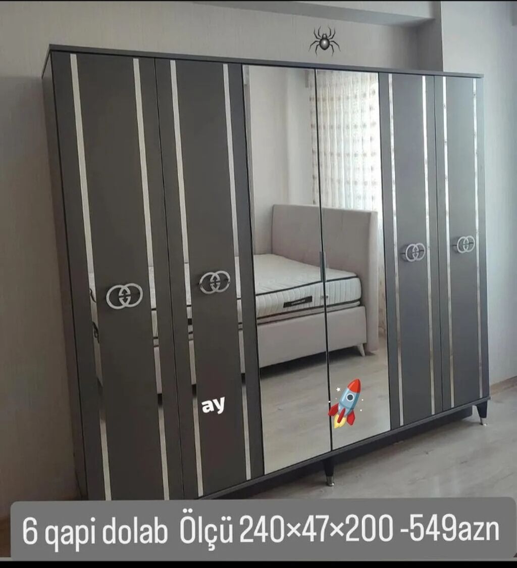 Yeni, 6 qapı, Güzgülü, Boz, Açılan, Düz dolab