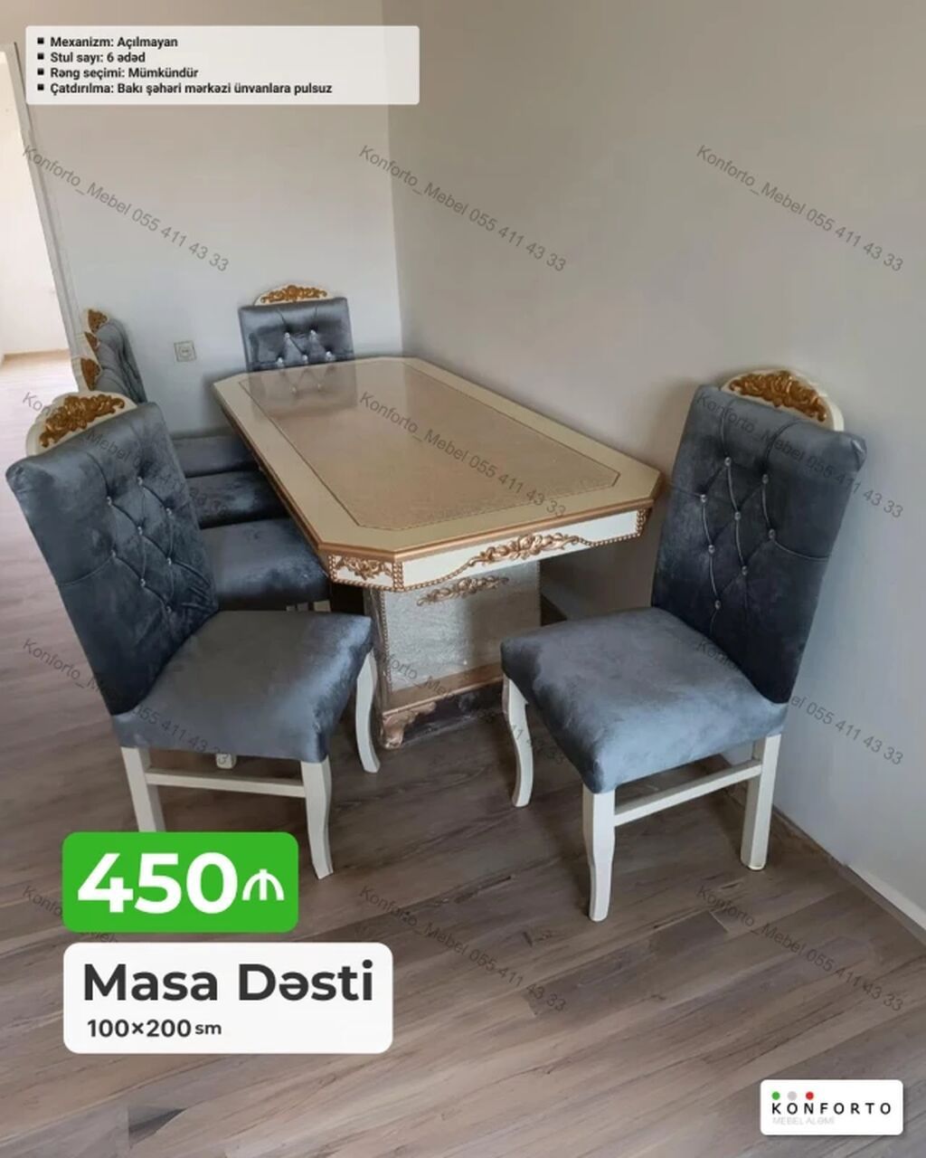 Mebel: Masa Dəsti Ölçü: 100×200 sm Qiymət: 450₼ Tərkibi: - 1 ədəd