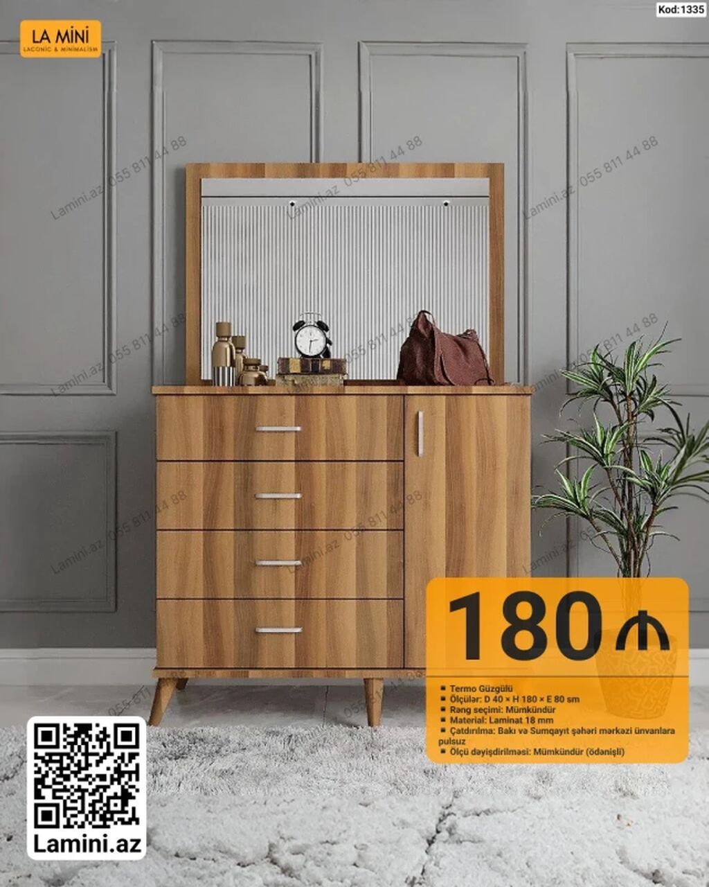 Termo güzgülü komod - Kod: 1335 - Ölçülər: D 40 × H 180 × E 80 sm - — Mebel, Bakı