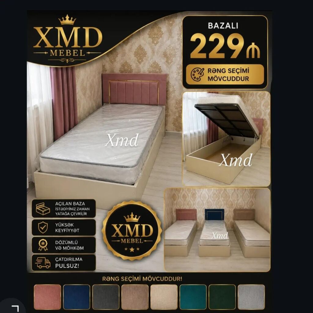 Bazalı tək nəfərlik çarpayı – XMD Mebel - Ölçü: tək ölçü (şəkildəki — Yataqlar, Bakı