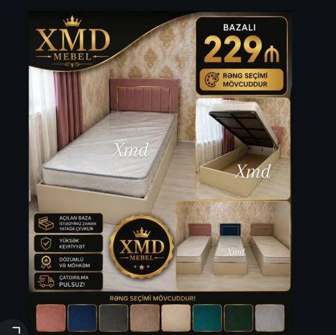 Bazalı tək nəfərlik çarpayı – XMD Mebel - Ölçü: tək ölçü (şəkildəki — ucuz.mebel — Çarpayılar
