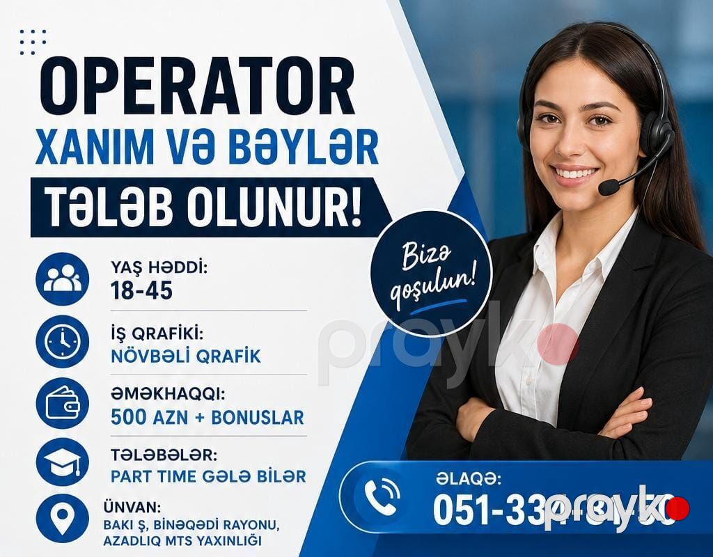 Çağrı mərkəzi operatoru tələb olunur, Tələbələr, Təcrübəsiz, Aylıq ödəniş — Satış, Bakı (3)