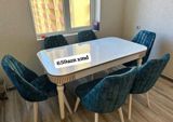 Yemək masası və 6 ədəd stul dəsti. Masa ağ rəngdədir, üst səthi — Furniture