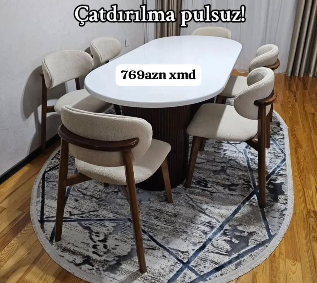 Modern yemək masası və 6 ədəd stul dəsti - Masa: uzunsov/oval — Mebel, Xırdalan