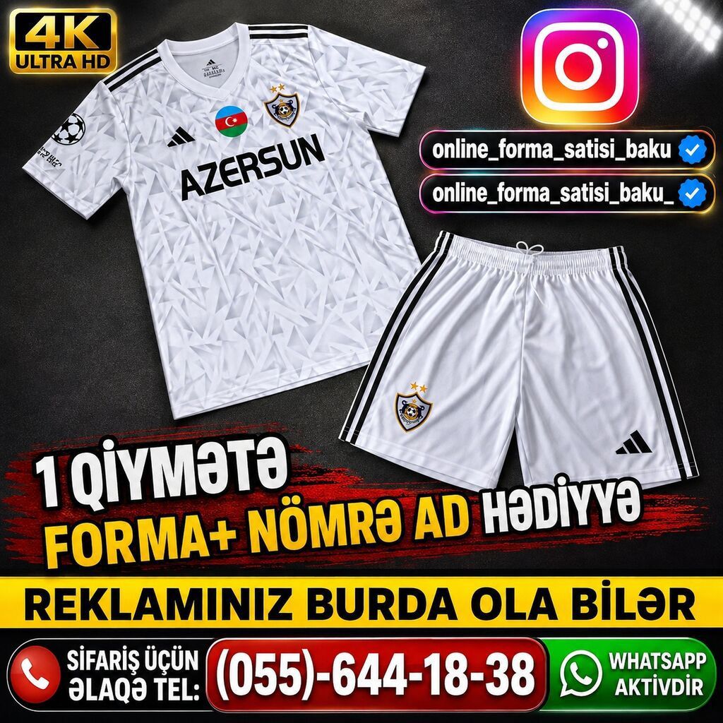 Qarabağ FK ağ rəngli futbol forması dəsti - Dəst: köynək + şortik -