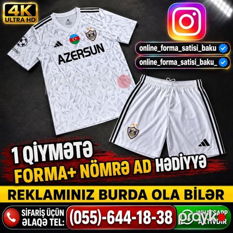 Qarabağ FK ağ rəngli futbol forması dəsti - Dəst: köynək + şortik -