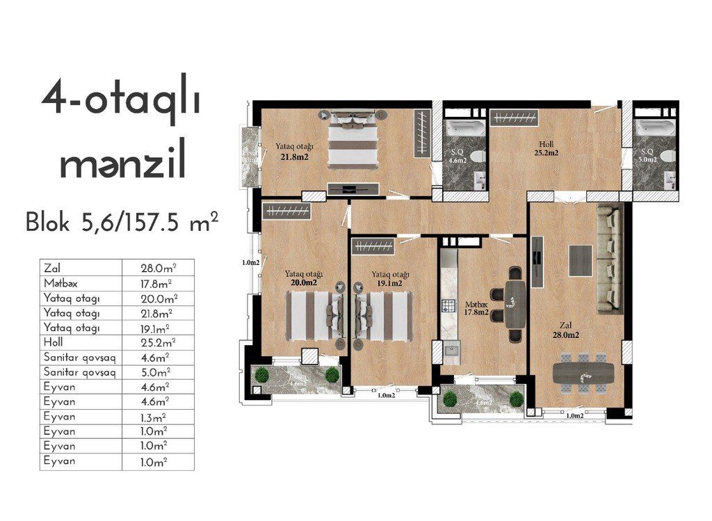 Satılır 3 otaqlı yeni tikili 155 m² — Mənzil, Bakı (9)