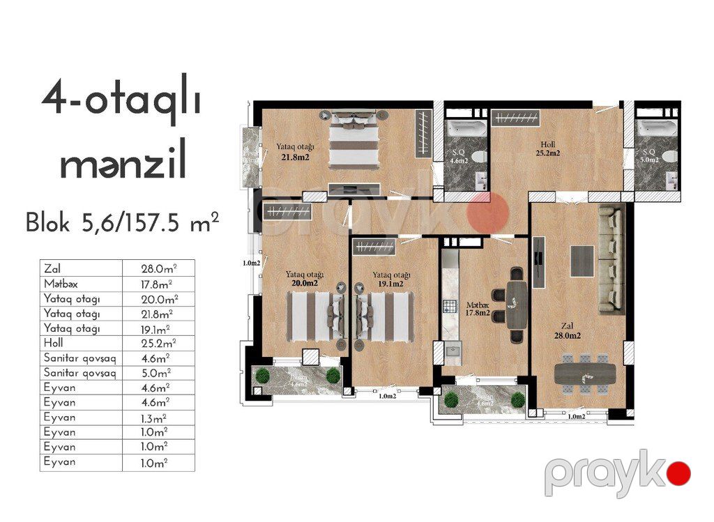 Satılır 3 otaqlı yeni tikili 155 m² — Mənzil, Bakı (9)
