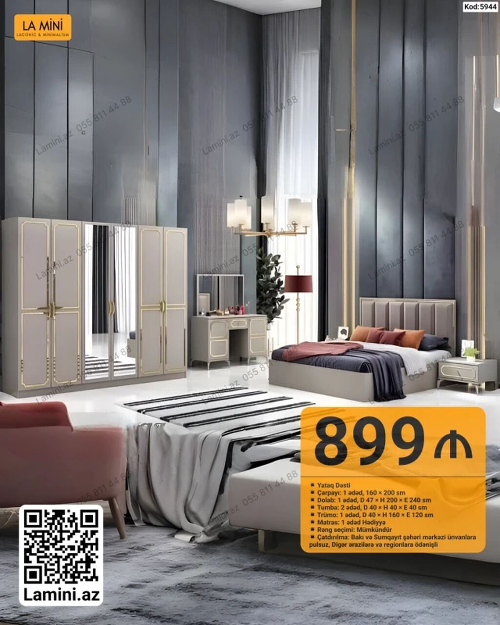 LA MINI – Yataq Dəsti (Kod: 5944) Tərkibi və ölçülər: - Çarpayı: 1 — Mebel, Bakı