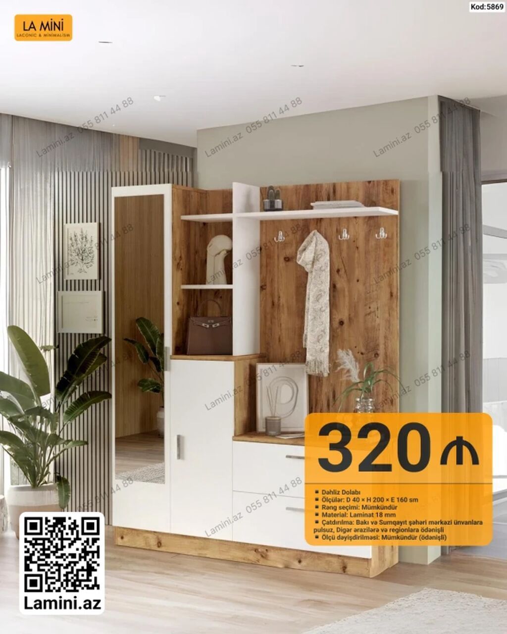 Dəhliz Dolabı – La Mini (Kod: 5869) - Ölçülər: D 40 × H 200 × E 160 — Mallar, Bakı
