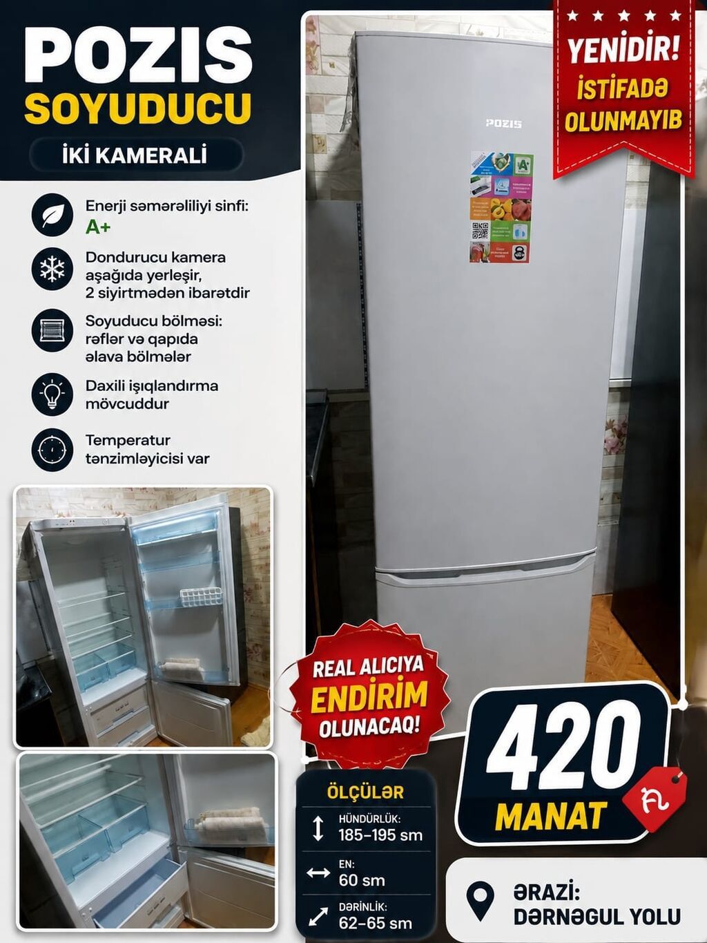Aynur92👑kod7373 💰 Qiymət: 420 AZN POZIS SOYUDUCU SATILIR! ✨ YENİDİR — Soyuducular, Bakı
