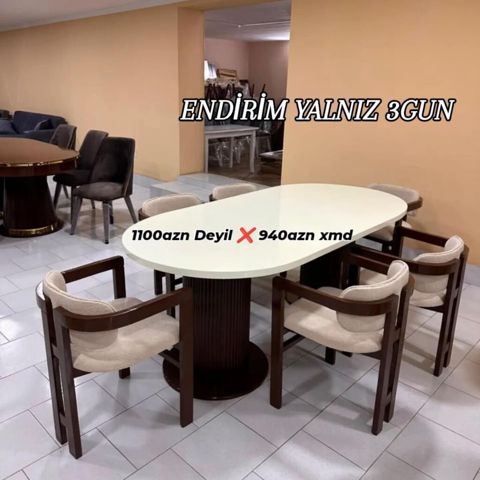 Yemək dəsti – oval formalı masa və 6 ədəd kreslo - Masa: oval üst