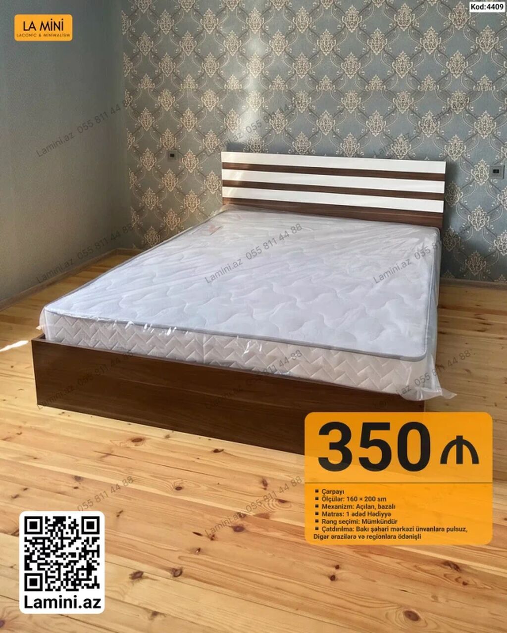 Məhsul: İkinefərlik çarpayı və matrass - Ölçü: 160 x 200 sm -
