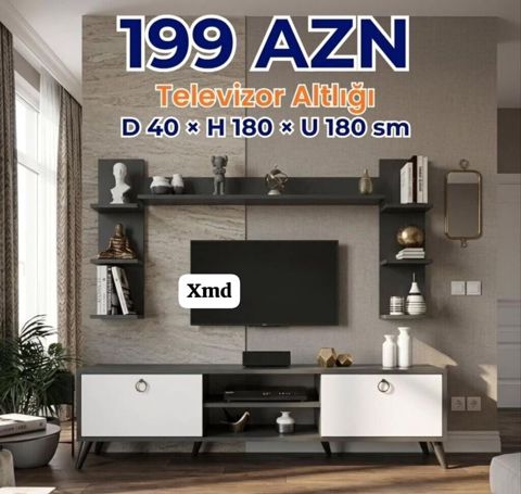 Televizor altlığı və divar rəfləri dəsti Ölçülər: D 40 × H 180 × U — Mehdiabad