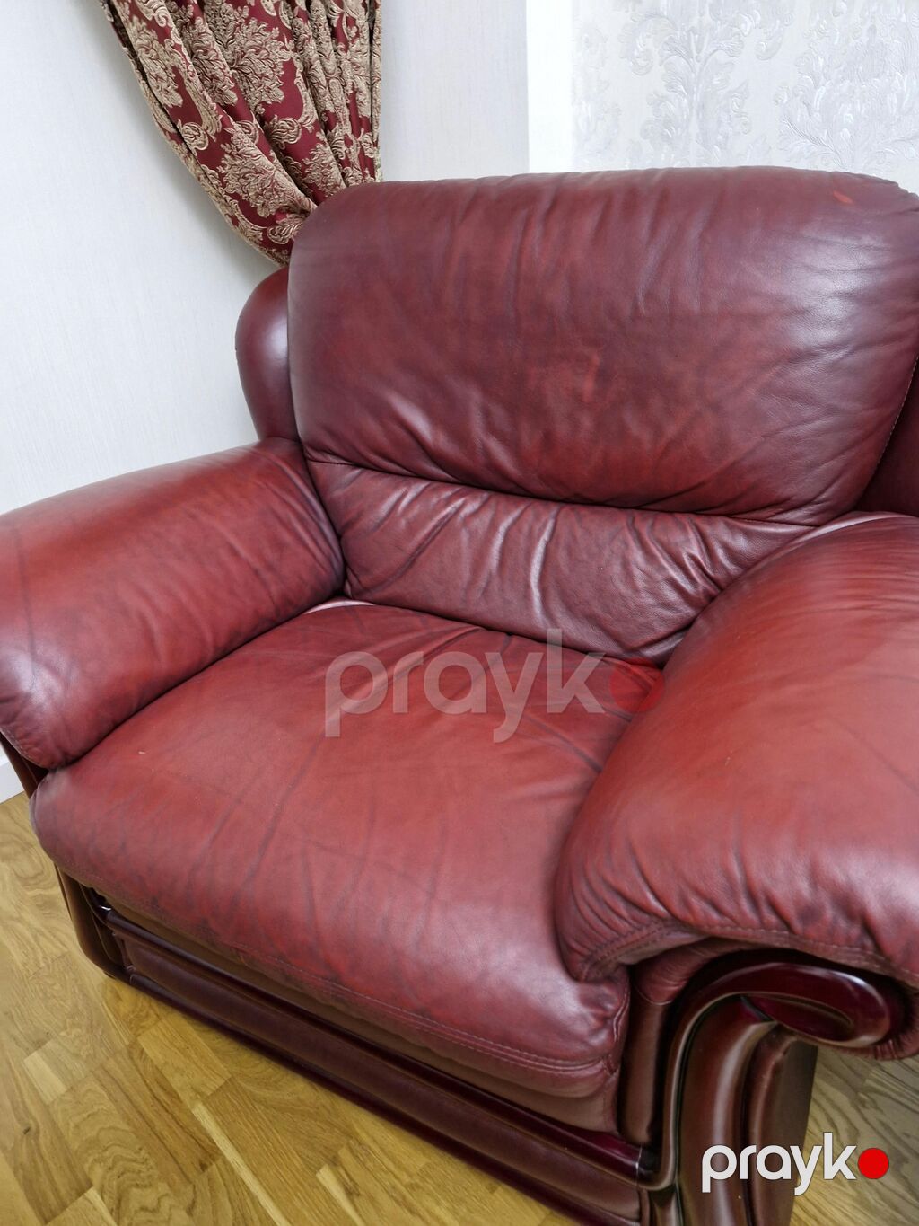 Qırmızı dəri salon dəsti - Tərkib: 3 nəfərlik geniş divan + 1 — Mebel, Digah (2)