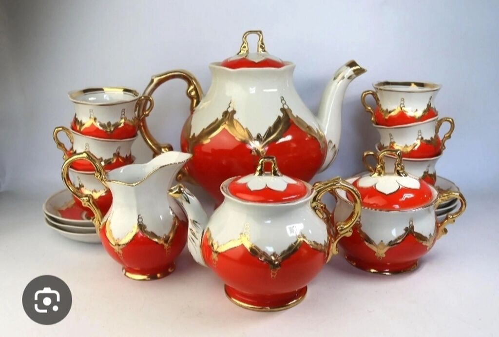 Çay dəsti, rəng - Qırmızı, Farfor