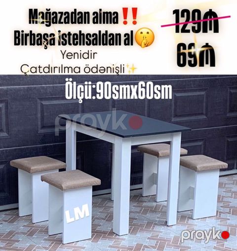 Kvadrat masa, Mətbəx üçün, 4 nəfər