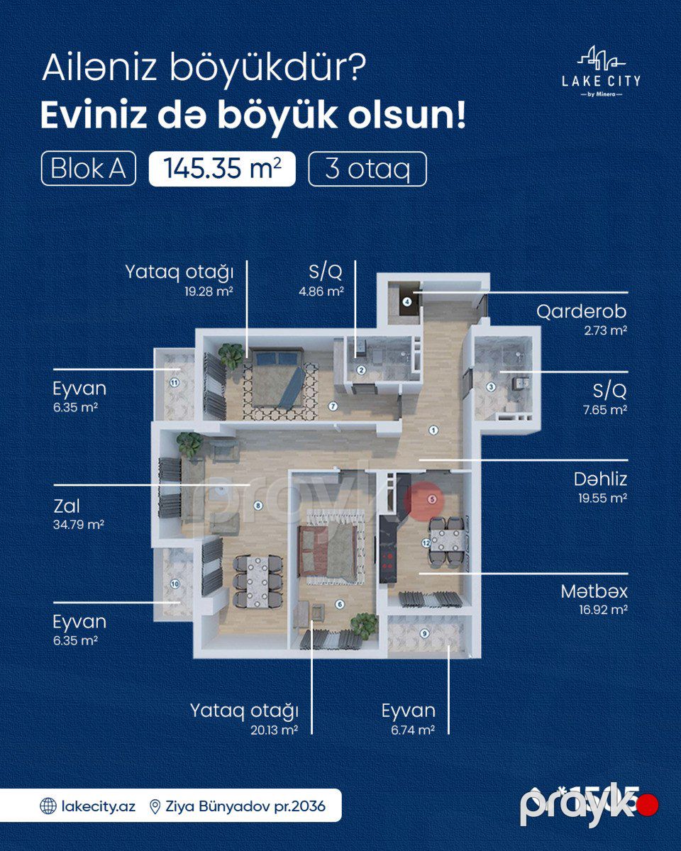 Satılır 3 otaqlı yeni tikili 145.3 m² — Mənzil, Bakı (5)