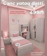 Gənc yataq dəsti – 499₼ Komplekt: - Çarpayı (dəmir karkas) - Yazı — Mebel