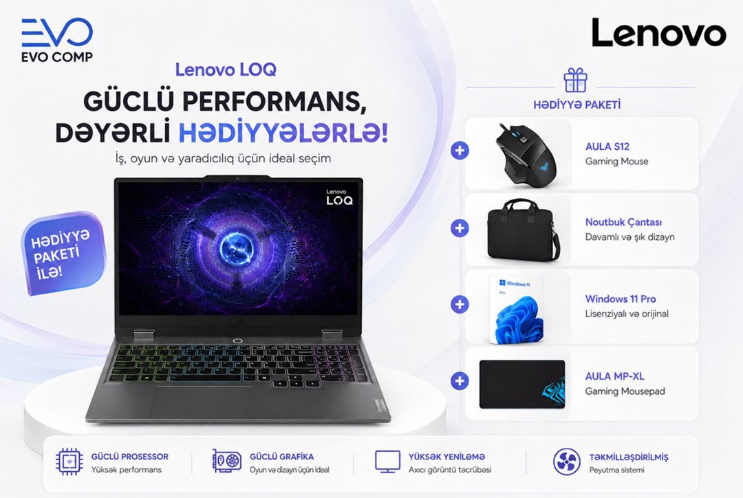 Noutbuk Lenovo LOQ 15IAX9 83GS00RARK — Elektronika, Bakı