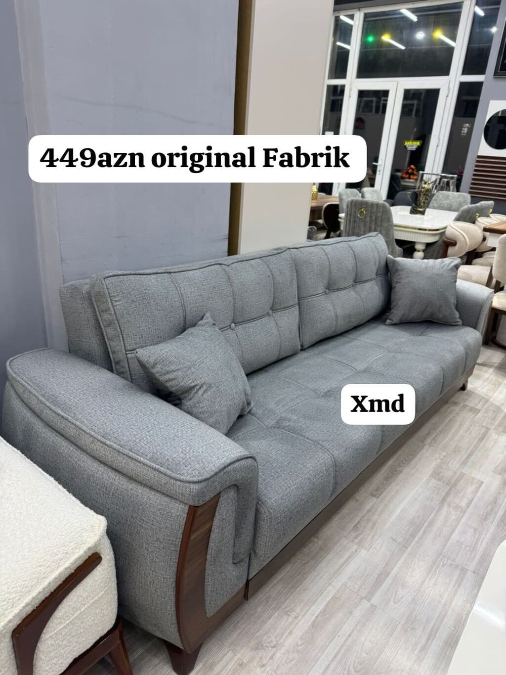 Məhsul: Qrey rəngli 3 nəfərlik divan – “original Fabrik”. Qiymət: 449