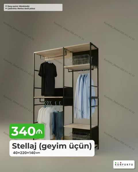 Stellaj (geyim üçün) – 40×220×140 sm - Açıq tip geyim dolabı sistemi