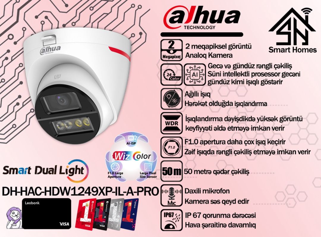 Dahua 2MP WizColor analoq kamerası DH-HAC-HDW1249XP-IL-A — Təhlükəsizlik sistemləri, Bakı